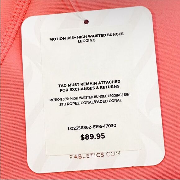 NWT Fabletics Motion 365+ High Waisted Bungee Legging Sz Small St. Tropez Coral - Picture 9 of 9